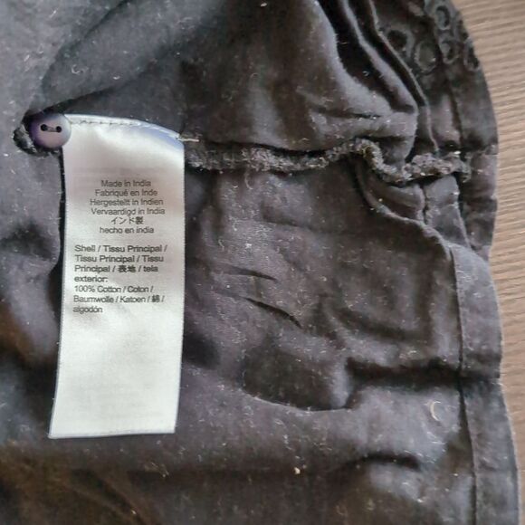 Jcrew not Factory Black cotton Button-front black eyelet peasant Lined Blouse S - Picture 7 of 7